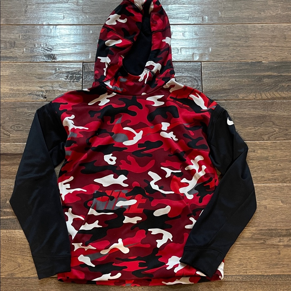 Red Camouflage Nike Hoodie with Black Sleeves